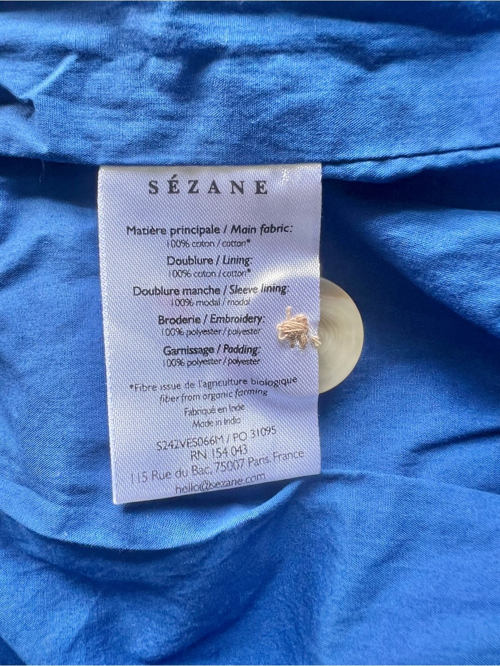 Sezane Smith In Blue Ecru Bandana Embroidered Quilted Floral Jacket Size 40 - Picture 9 of 11